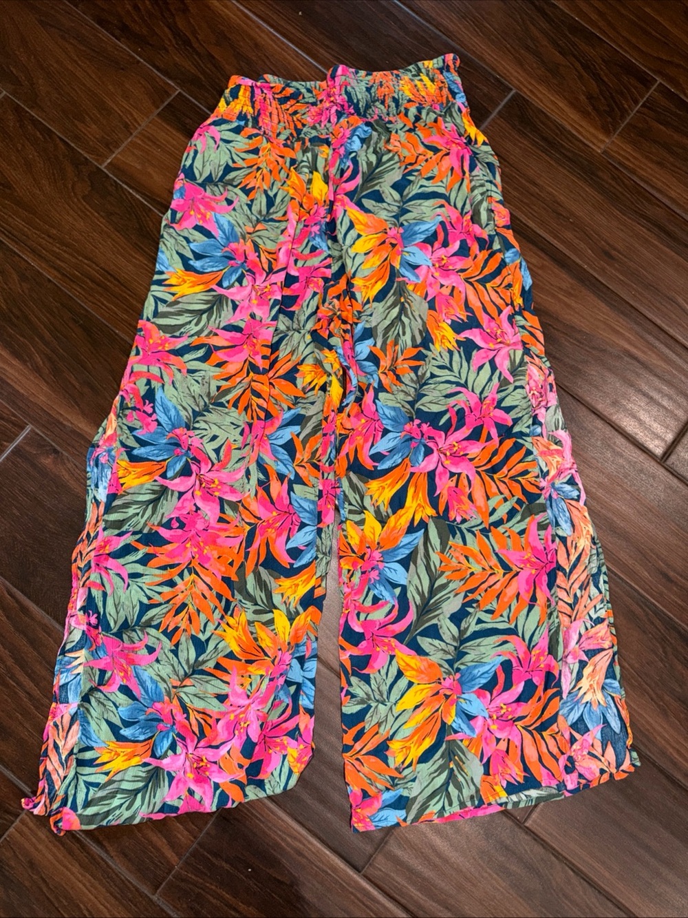 Shade & Shore Tropical Floral Wide Leg Pants Open Sides Boho Lounge Large